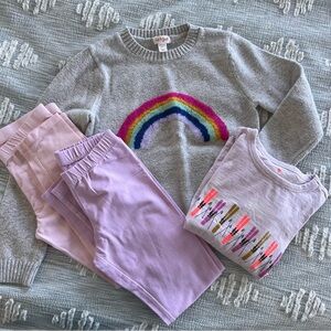 Crewcuts Kids Rainbow Sweater and Leggings Set - Gray and Purple